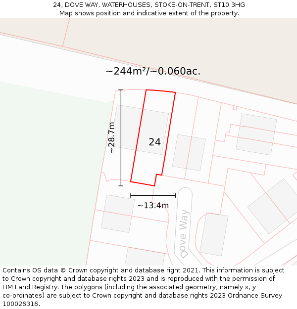 24, DOVE WAY, WATERHOUSES, STOKE-ON-TRENT, ST10 3HG: Plot and title map