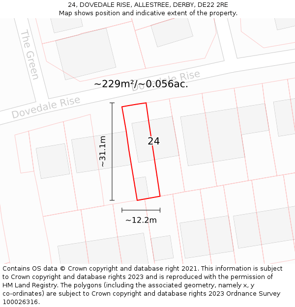 24, DOVEDALE RISE, ALLESTREE, DERBY, DE22 2RE: Plot and title map