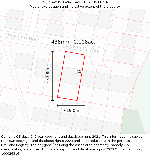 24, DOWNING WAY, DAVENTRY, NN11 4TN: Plot and title map