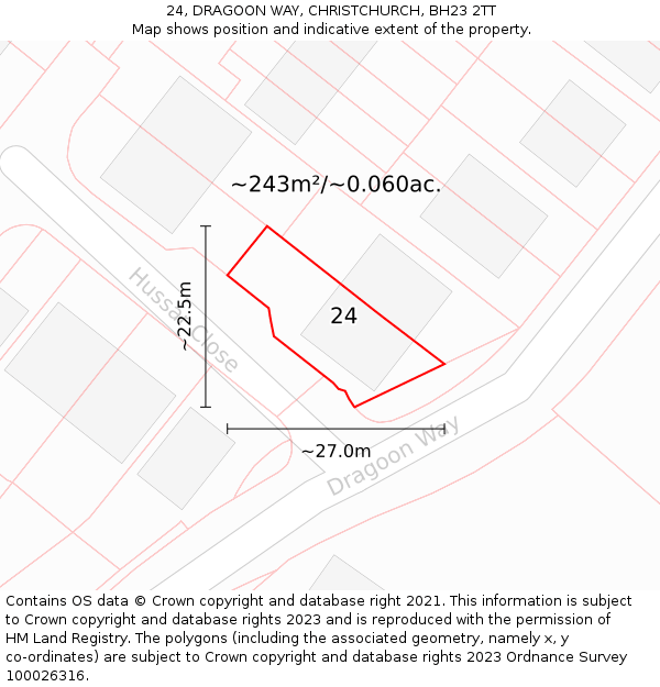 24, DRAGOON WAY, CHRISTCHURCH, BH23 2TT: Plot and title map