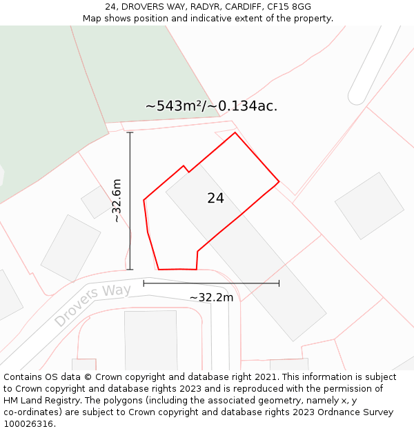 24, DROVERS WAY, RADYR, CARDIFF, CF15 8GG: Plot and title map
