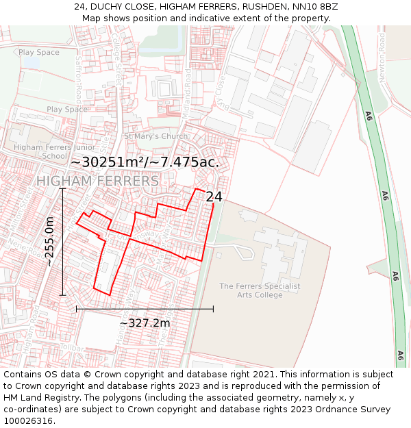 24, DUCHY CLOSE, HIGHAM FERRERS, RUSHDEN, NN10 8BZ: Plot and title map