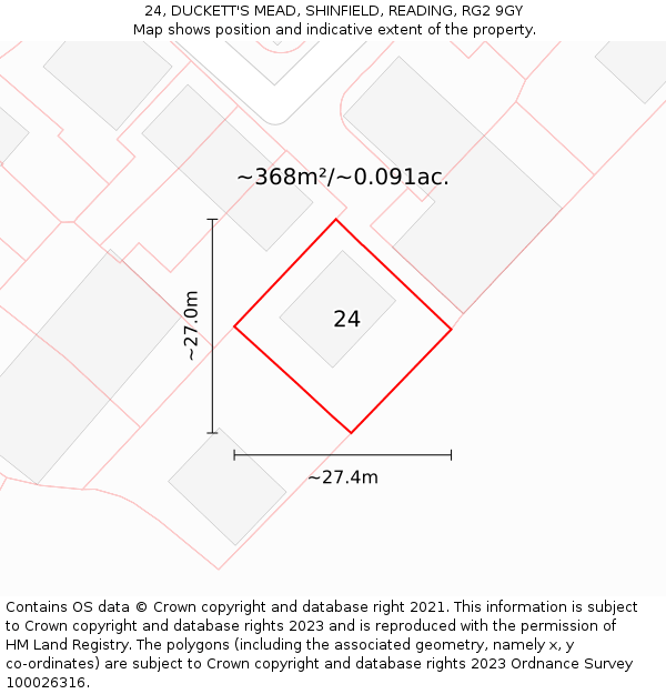 24, DUCKETT'S MEAD, SHINFIELD, READING, RG2 9GY: Plot and title map