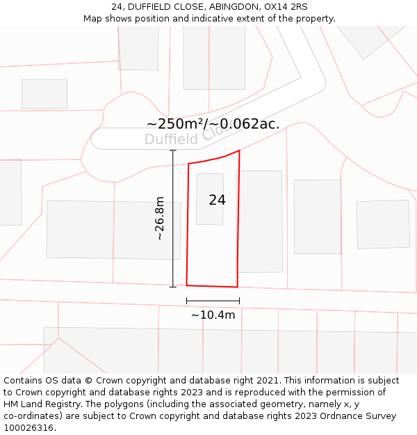 24, DUFFIELD CLOSE, ABINGDON, OX14 2RS: Plot and title map