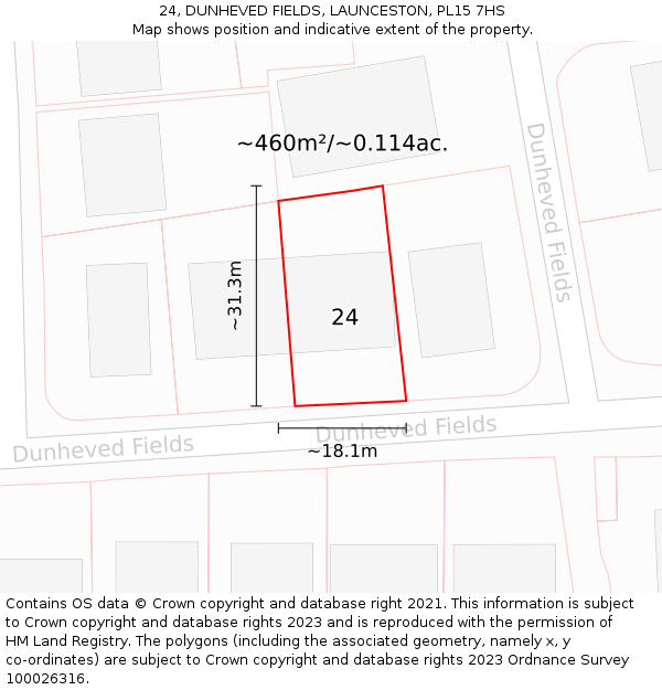 24, DUNHEVED FIELDS, LAUNCESTON, PL15 7HS: Plot and title map