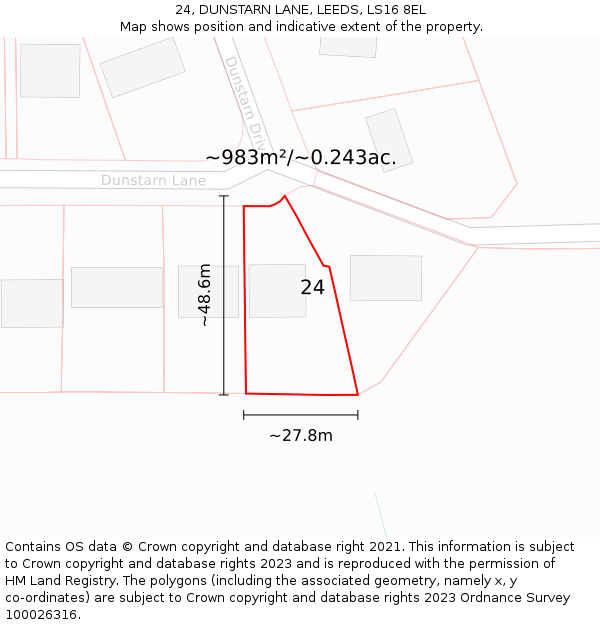 24, DUNSTARN LANE, LEEDS, LS16 8EL: Plot and title map