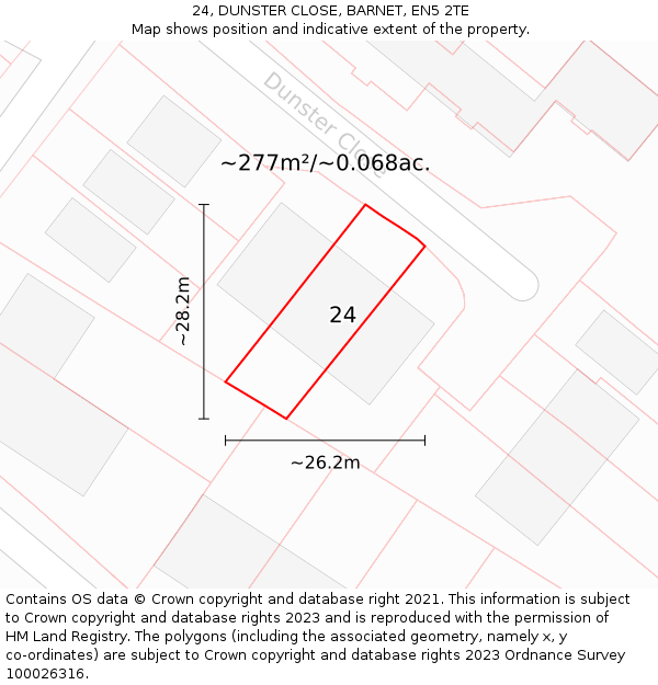24, DUNSTER CLOSE, BARNET, EN5 2TE: Plot and title map
