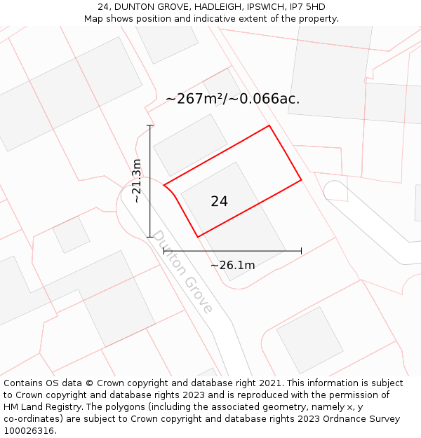 24, DUNTON GROVE, HADLEIGH, IPSWICH, IP7 5HD: Plot and title map