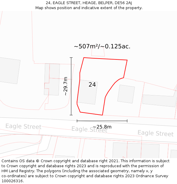24, EAGLE STREET, HEAGE, BELPER, DE56 2AJ: Plot and title map