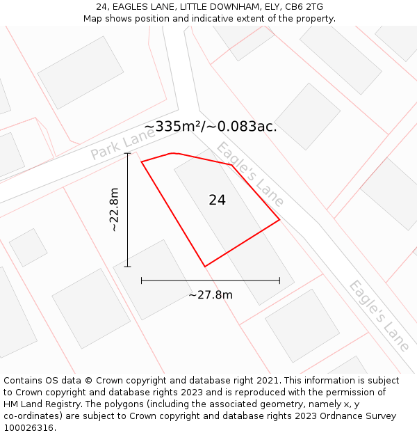 24, EAGLES LANE, LITTLE DOWNHAM, ELY, CB6 2TG: Plot and title map