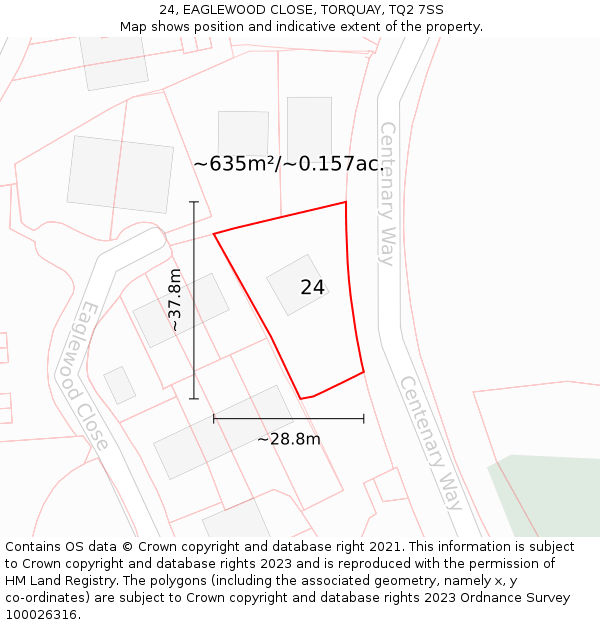 24, EAGLEWOOD CLOSE, TORQUAY, TQ2 7SS: Plot and title map