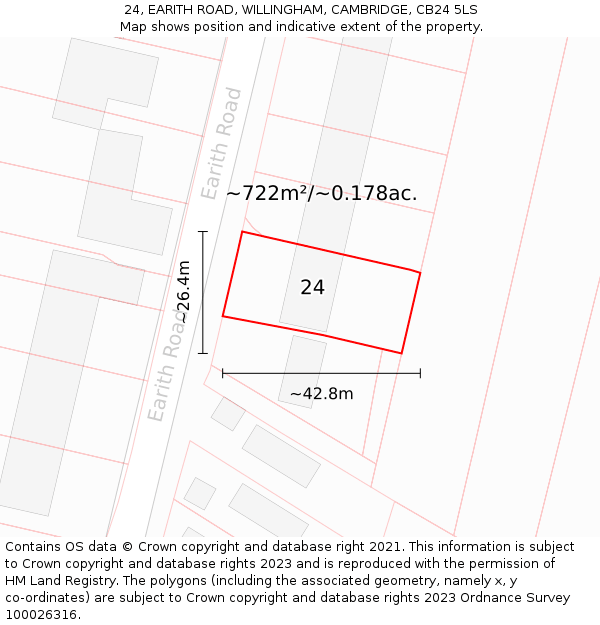 24, EARITH ROAD, WILLINGHAM, CAMBRIDGE, CB24 5LS: Plot and title map