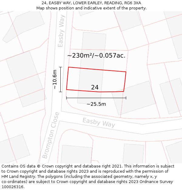 24, EASBY WAY, LOWER EARLEY, READING, RG6 3XA: Plot and title map