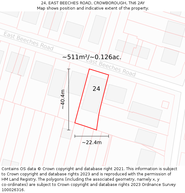 24, EAST BEECHES ROAD, CROWBOROUGH, TN6 2AY: Plot and title map