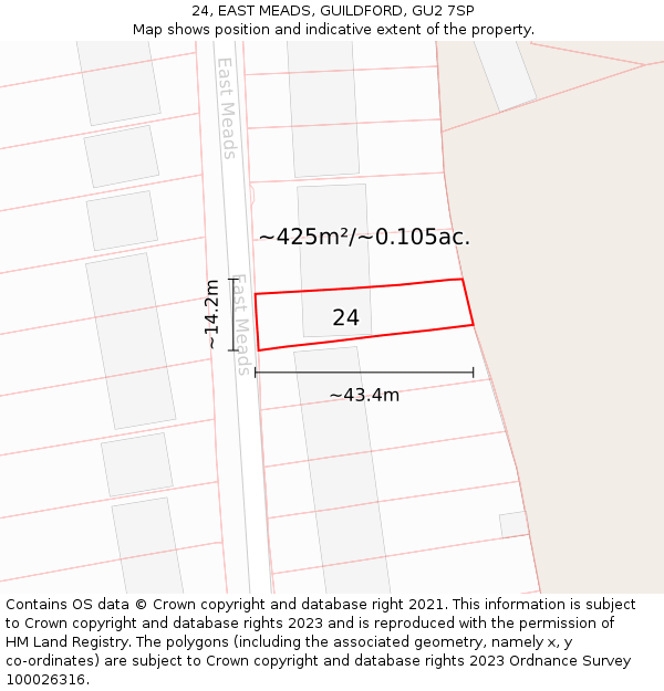 24, EAST MEADS, GUILDFORD, GU2 7SP: Plot and title map