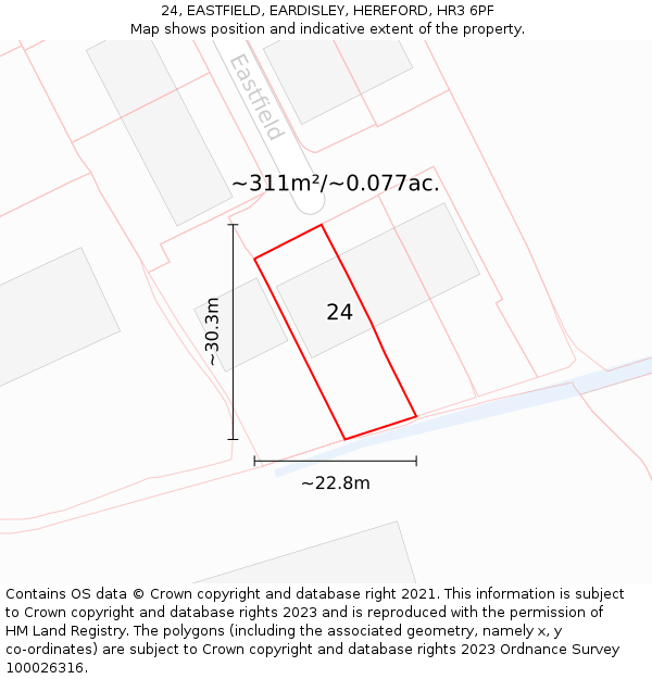 24, EASTFIELD, EARDISLEY, HEREFORD, HR3 6PF: Plot and title map