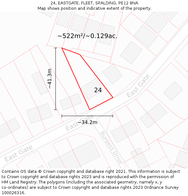 24, EASTGATE, FLEET, SPALDING, PE12 8NA: Plot and title map