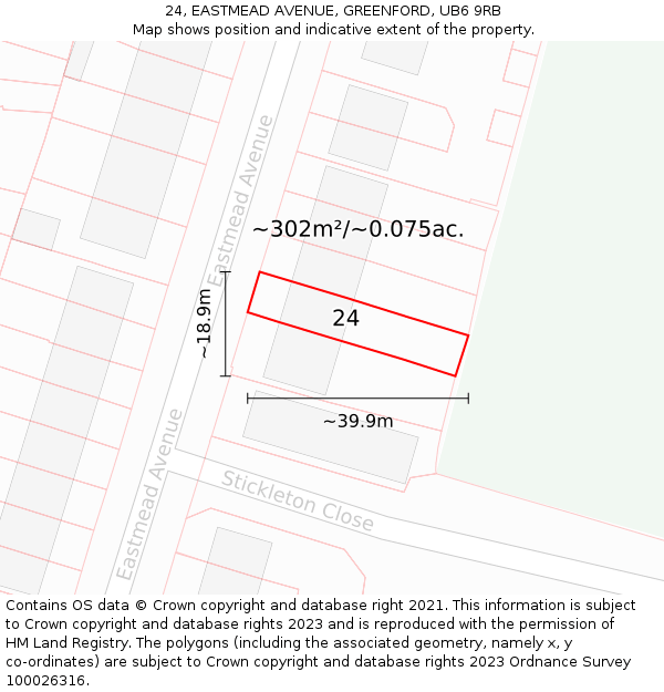 24, EASTMEAD AVENUE, GREENFORD, UB6 9RB: Plot and title map