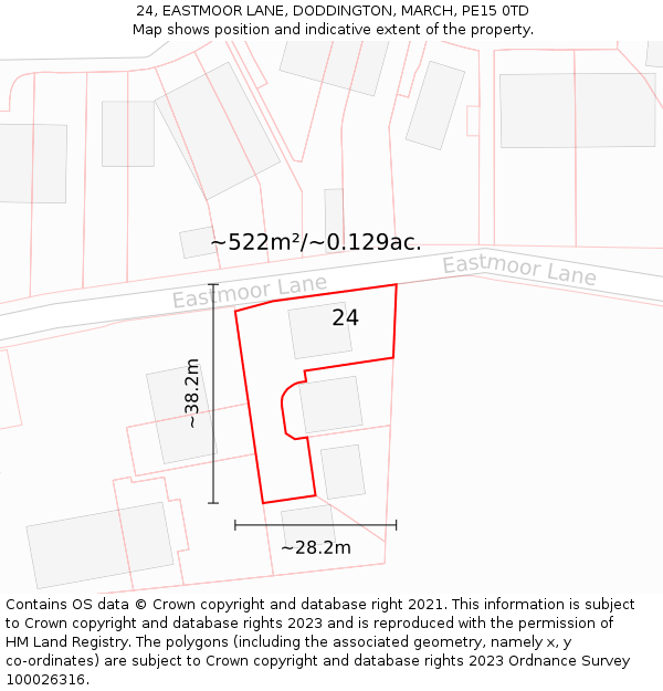 24, EASTMOOR LANE, DODDINGTON, MARCH, PE15 0TD: Plot and title map