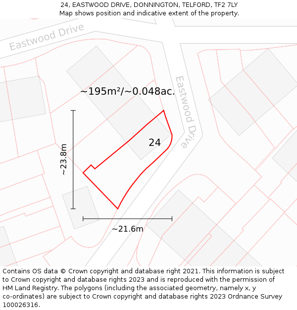 24, EASTWOOD DRIVE, DONNINGTON, TELFORD, TF2 7LY: Plot and title map