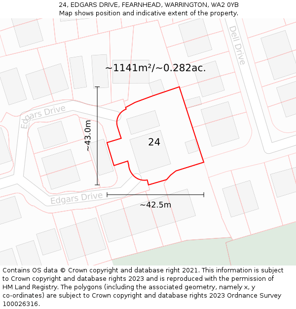 24, EDGARS DRIVE, FEARNHEAD, WARRINGTON, WA2 0YB: Plot and title map