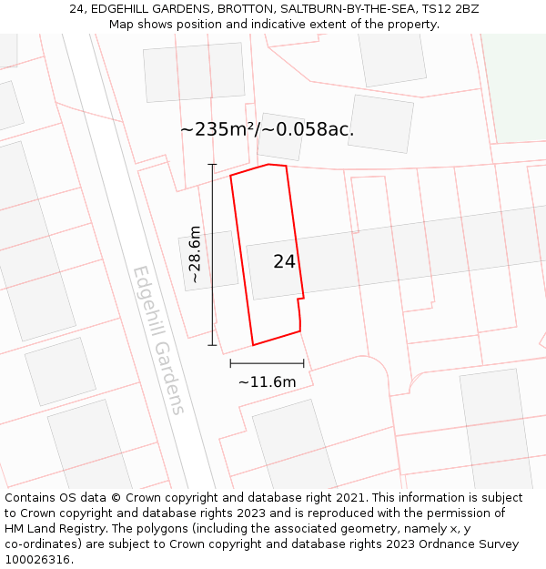 24, EDGEHILL GARDENS, BROTTON, SALTBURN-BY-THE-SEA, TS12 2BZ: Plot and title map