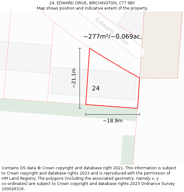 24, EDWARD DRIVE, BIRCHINGTON, CT7 9BY: Plot and title map