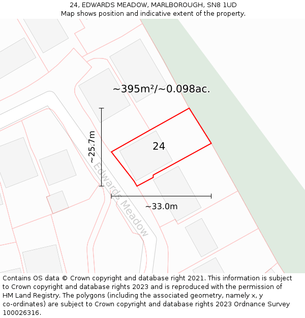 24, EDWARDS MEADOW, MARLBOROUGH, SN8 1UD: Plot and title map