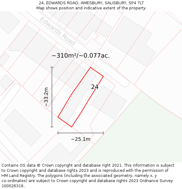 24, EDWARDS ROAD, AMESBURY, SALISBURY, SP4 7LT: Plot and title map