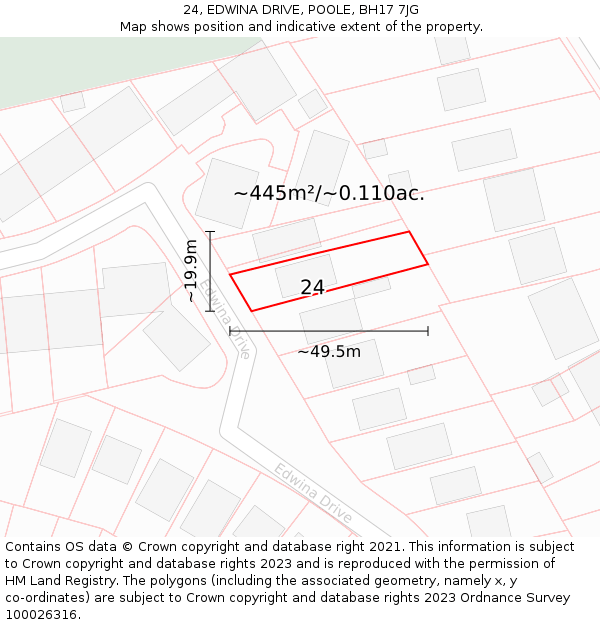 24, EDWINA DRIVE, POOLE, BH17 7JG: Plot and title map