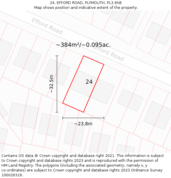 24, EFFORD ROAD, PLYMOUTH, PL3 6NE: Plot and title map