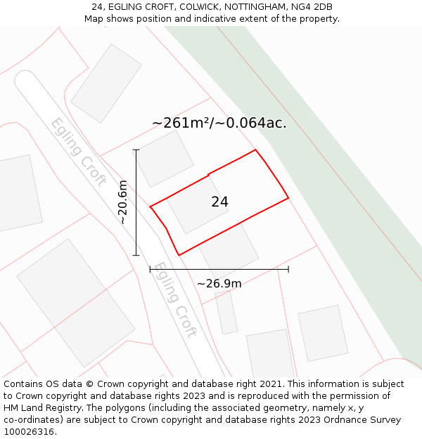 24, EGLING CROFT, COLWICK, NOTTINGHAM, NG4 2DB: Plot and title map