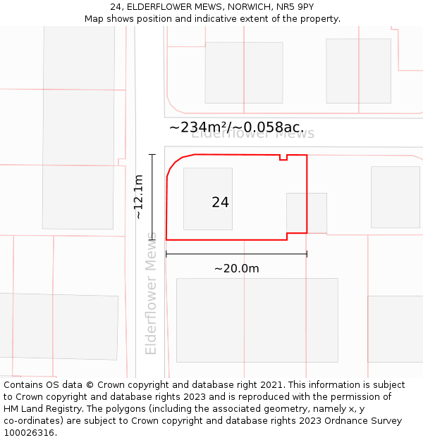 24, ELDERFLOWER MEWS, NORWICH, NR5 9PY: Plot and title map