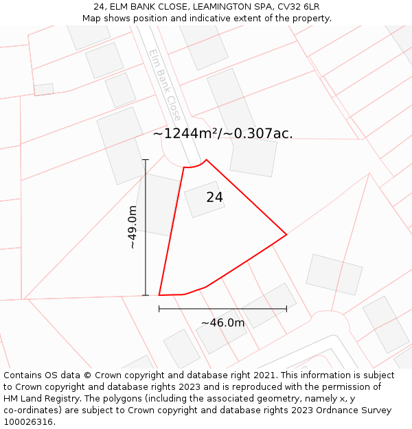 24, ELM BANK CLOSE, LEAMINGTON SPA, CV32 6LR: Plot and title map