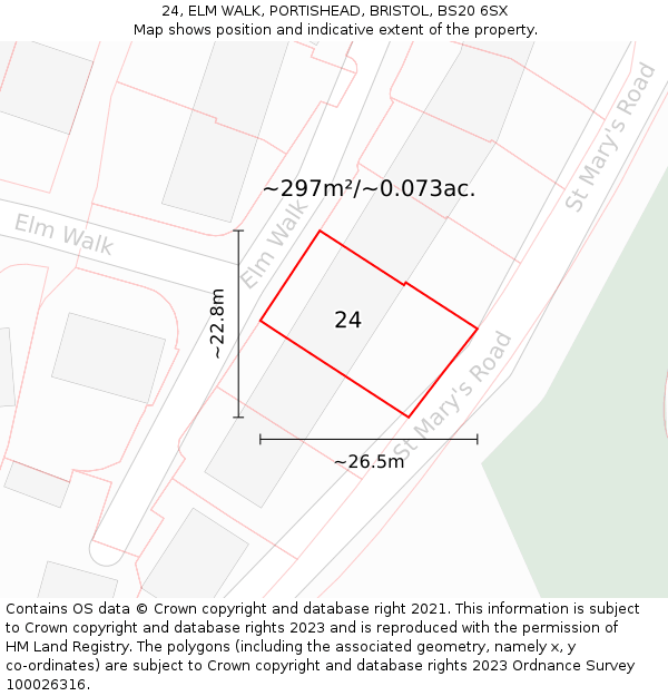 24, ELM WALK, PORTISHEAD, BRISTOL, BS20 6SX: Plot and title map