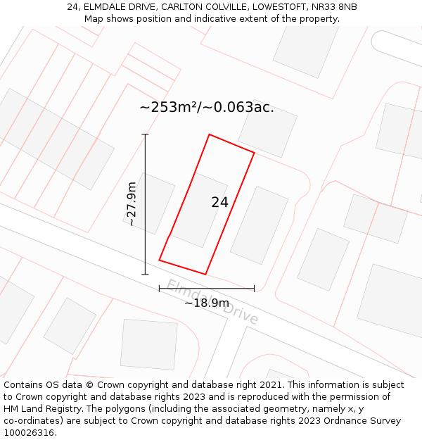 24, ELMDALE DRIVE, CARLTON COLVILLE, LOWESTOFT, NR33 8NB: Plot and title map