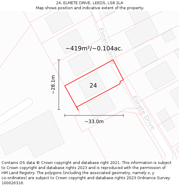 24, ELMETE DRIVE, LEEDS, LS8 2LA: Plot and title map