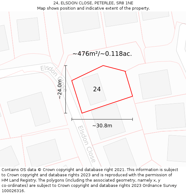 24, ELSDON CLOSE, PETERLEE, SR8 1NE: Plot and title map