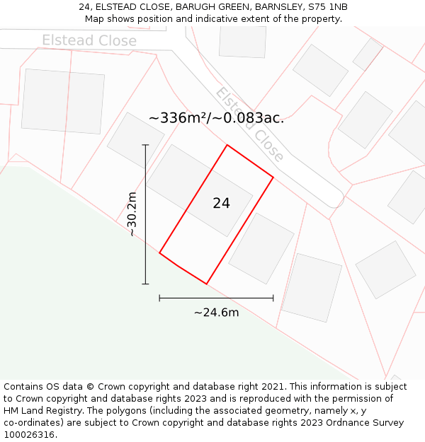 24, ELSTEAD CLOSE, BARUGH GREEN, BARNSLEY, S75 1NB: Plot and title map
