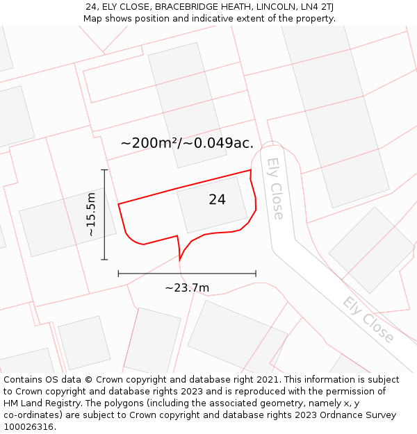 24, ELY CLOSE, BRACEBRIDGE HEATH, LINCOLN, LN4 2TJ: Plot and title map