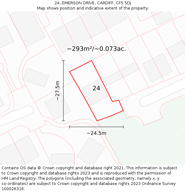 24, EMERSON DRIVE, CARDIFF, CF5 5DJ: Plot and title map