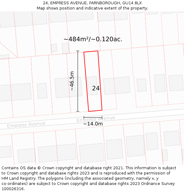 24, EMPRESS AVENUE, FARNBOROUGH, GU14 8LX: Plot and title map