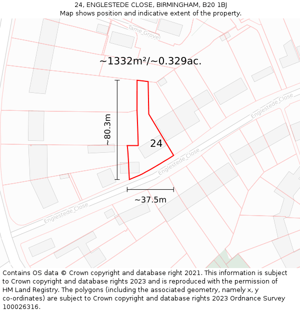 24, ENGLESTEDE CLOSE, BIRMINGHAM, B20 1BJ: Plot and title map