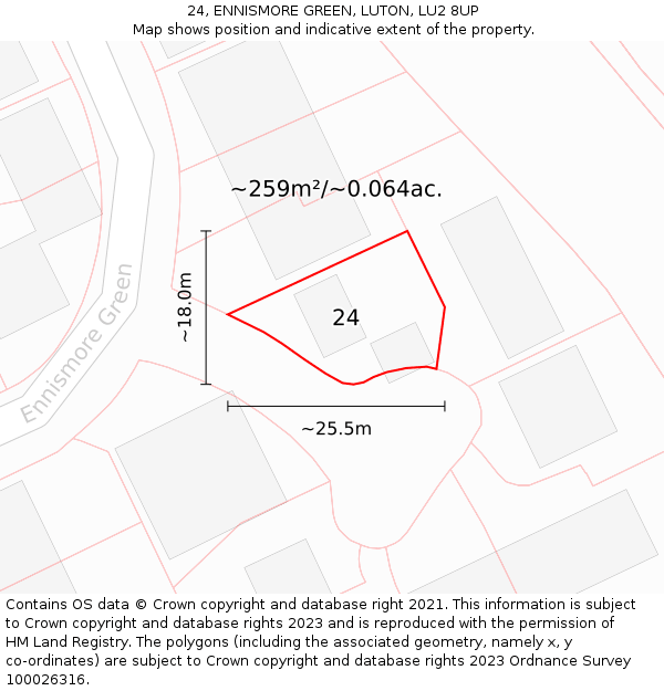 24, ENNISMORE GREEN, LUTON, LU2 8UP: Plot and title map