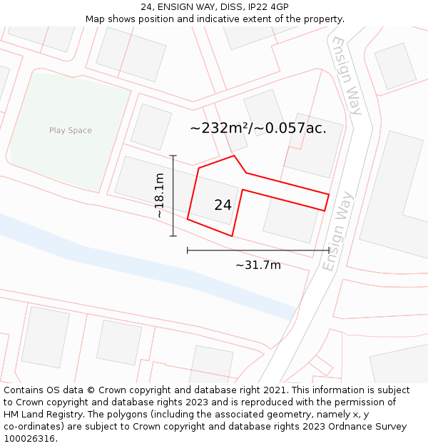 24, ENSIGN WAY, DISS, IP22 4GP: Plot and title map