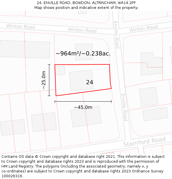 24, ENVILLE ROAD, BOWDON, ALTRINCHAM, WA14 2PF: Plot and title map