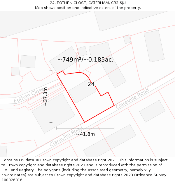 24, EOTHEN CLOSE, CATERHAM, CR3 6JU: Plot and title map