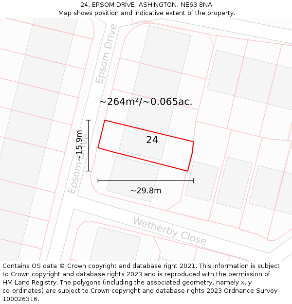 24, EPSOM DRIVE, ASHINGTON, NE63 8NA: Plot and title map