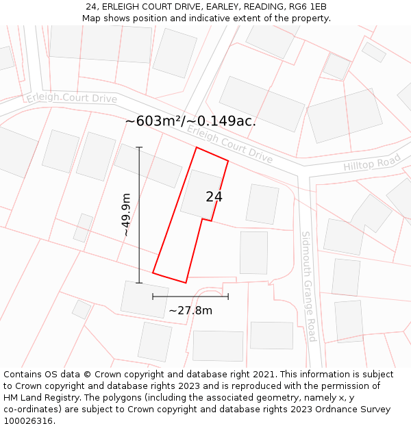 24, ERLEIGH COURT DRIVE, EARLEY, READING, RG6 1EB: Plot and title map