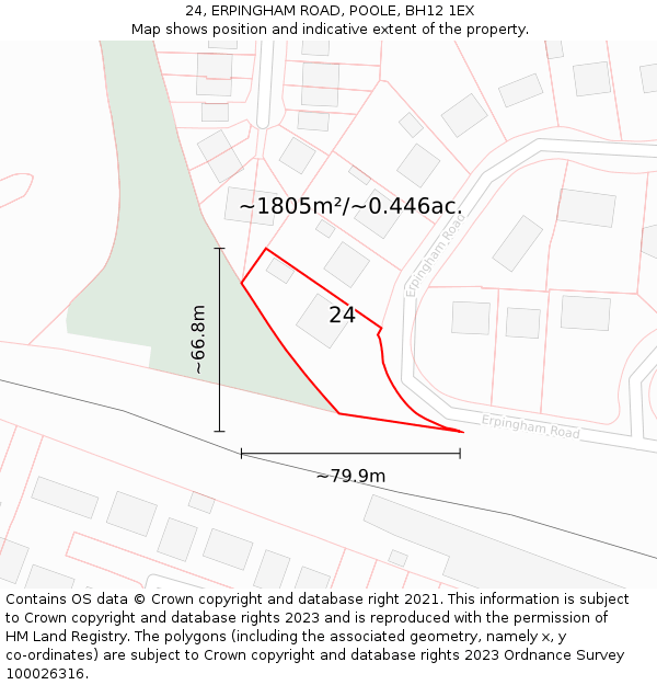 24, ERPINGHAM ROAD, POOLE, BH12 1EX: Plot and title map
